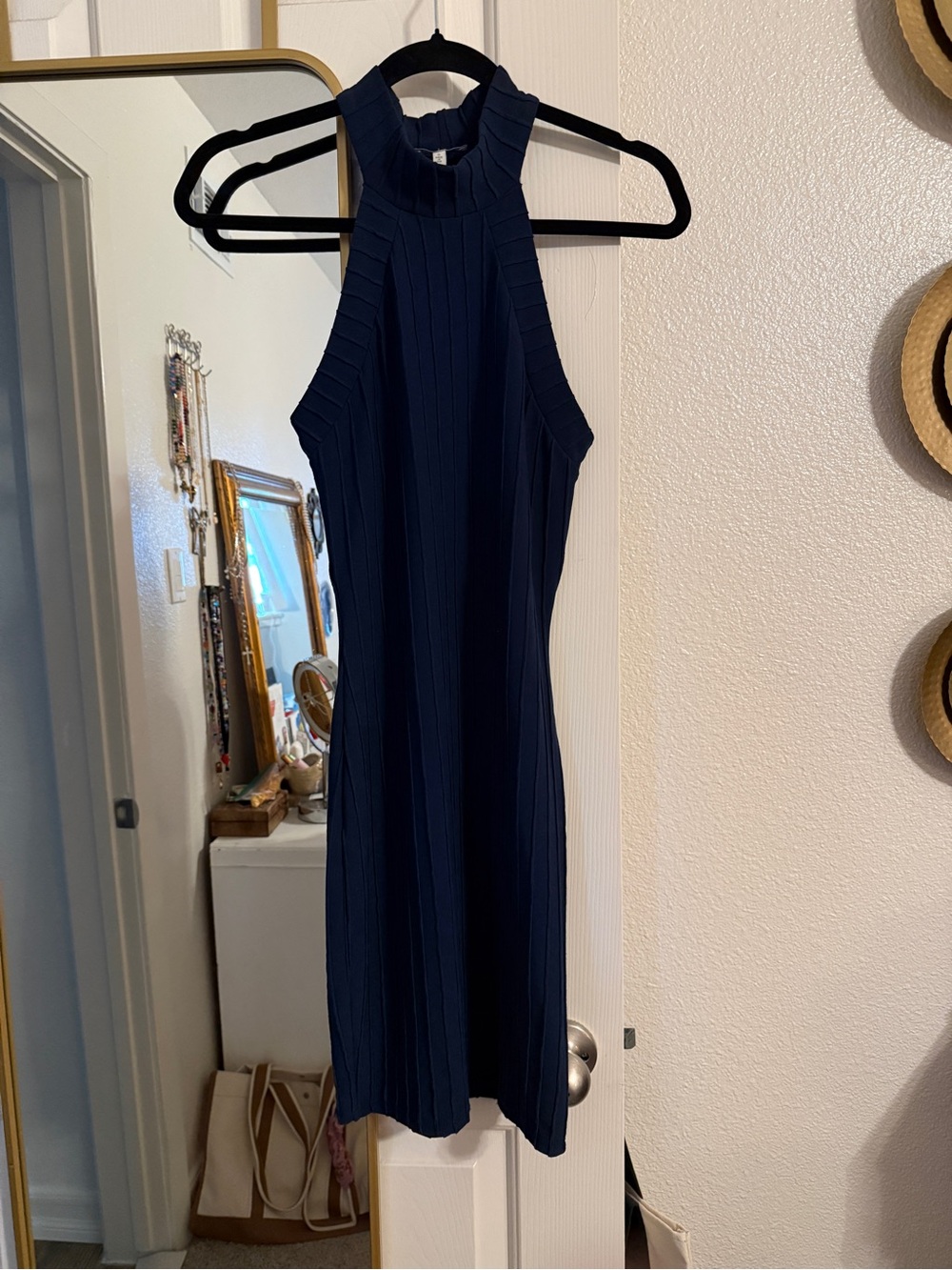 Charlotte Russe Navy Ribbed Halter Mini Dress